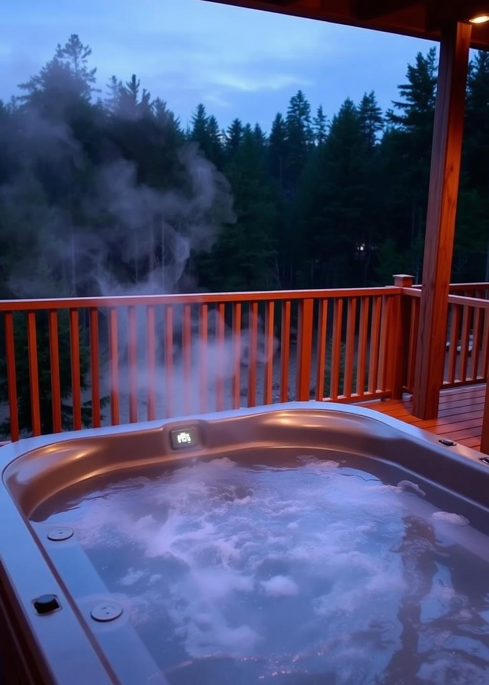 Hidromassagem no deck com vista para a floresta